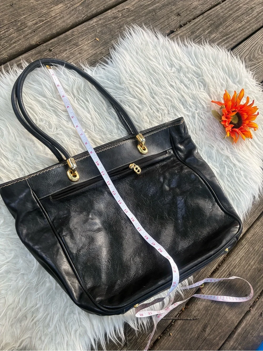 🌺LARGE genuine leather tote shoulder bag black🌺 - Picture 5 of 10